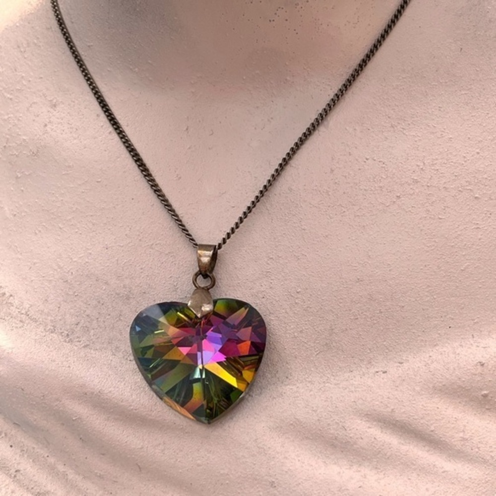 Silver Made With Swarovski® Crystals Heart Necklace Pendant oil spilled